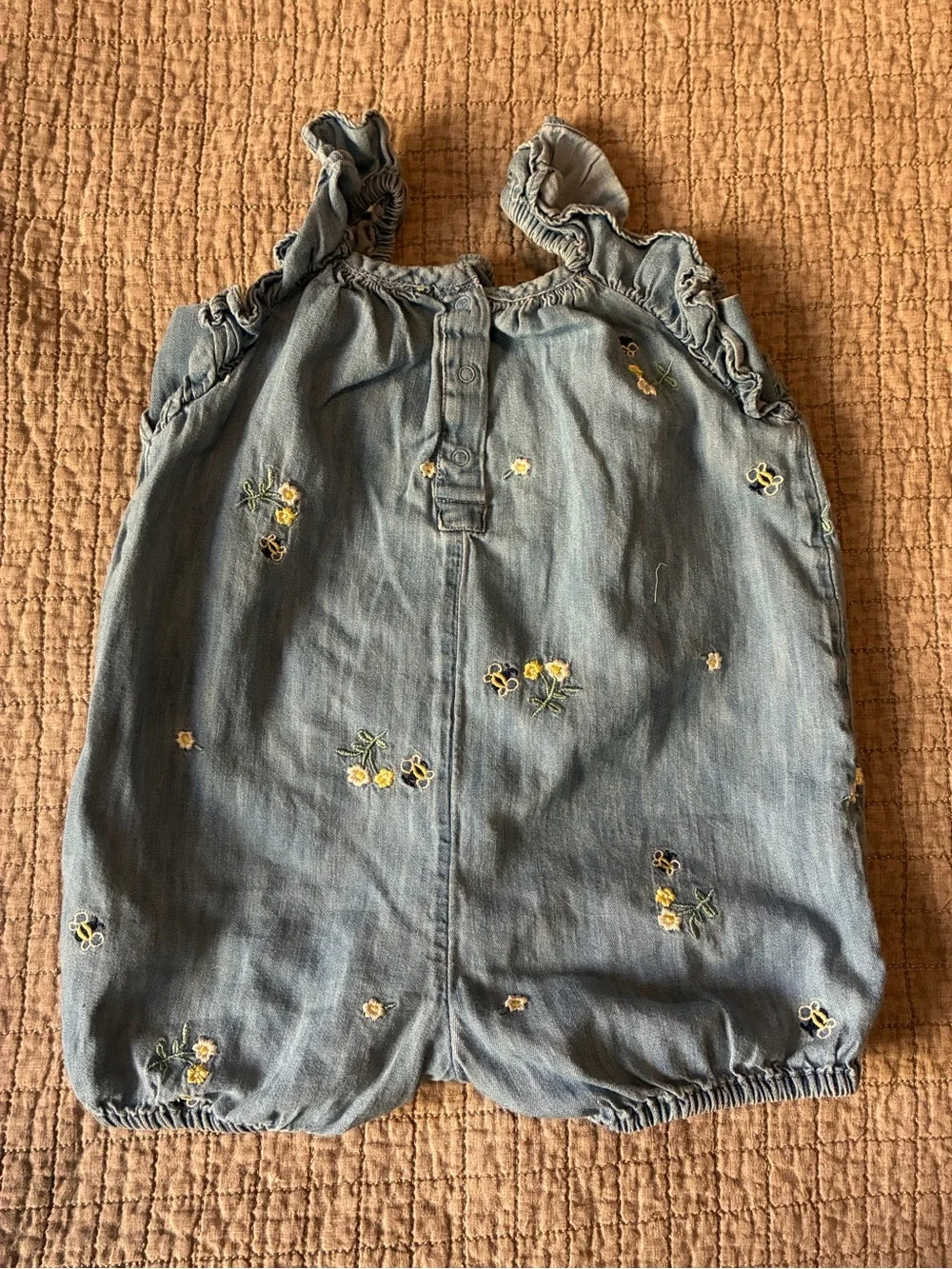 GAP Light Blue Chambray Tank One-Piece with Yellow Floral Embroidery